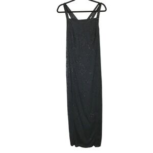 CDC Petites Glitter Floral Mesh Overlay Maxi Dress 14P Black Flocked‎ Velvet